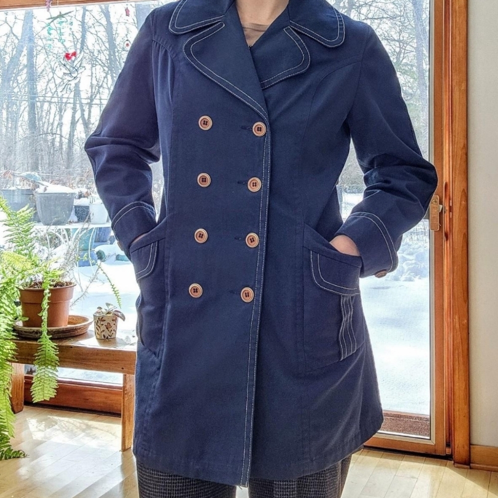 Women's Navy Double-Breasted Coat - Picture 2 of 7